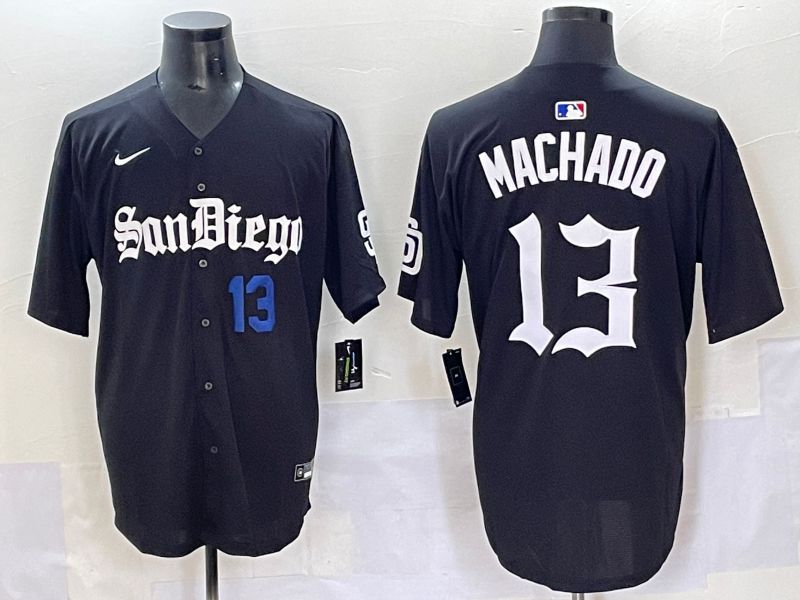 Men 2025 San Diego Padres #13 Machado Black Five generations Joint Name Nike MLB Jersey style 5->san diego padres->MLB Jersey
